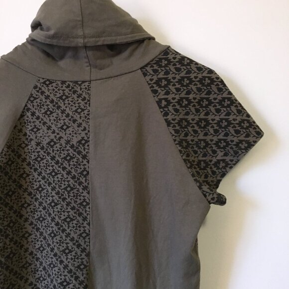 Elfarrow Olive Green Cotton Hemp Blend Patchwork Peplum Cowl Neck Top - Picture 8 of 16